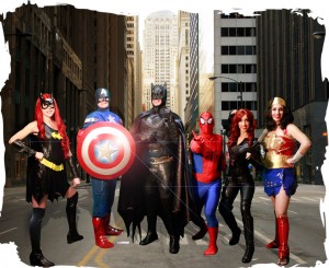 Batman, Batgirl, Wonderwoman, Captain America, Black Widow, and Spiderman, superhero parties, A Wish Your Heart Makes, Central Valley and Central Coast, California