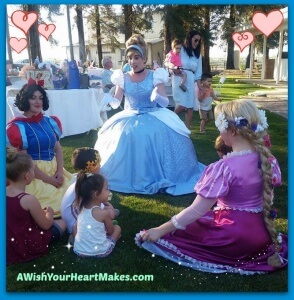 Trio of Princesses in Tulare: Cinderella, Snow White, and Rapunzel in Tulare at Amelia's 3rd birthday party.