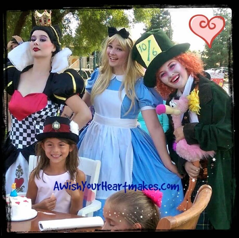 Alice, Mad Hatter, and The Queen of Hearts all attended a wonderful birthday tea party!