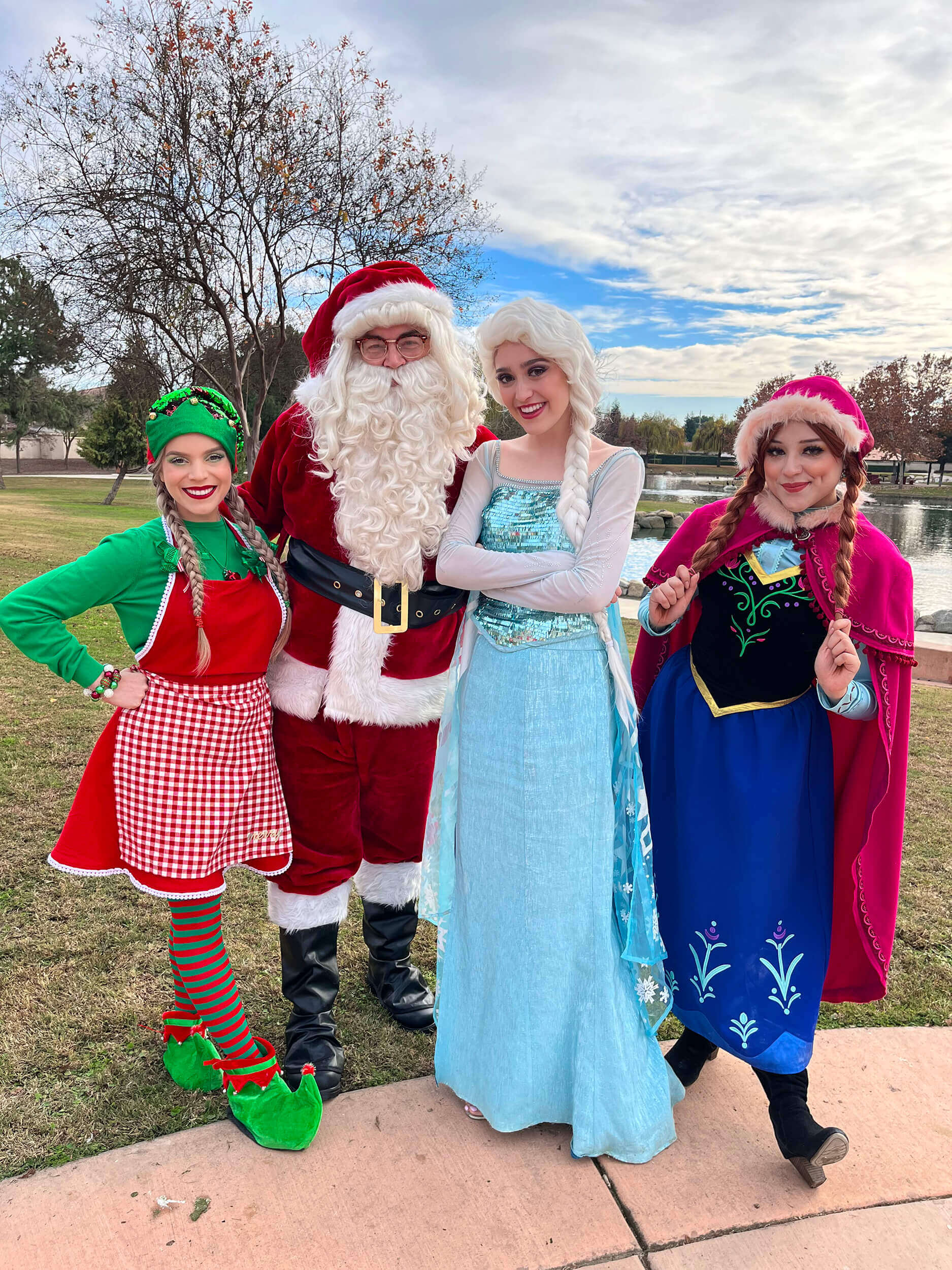Santa with Elf and Elsa Anna